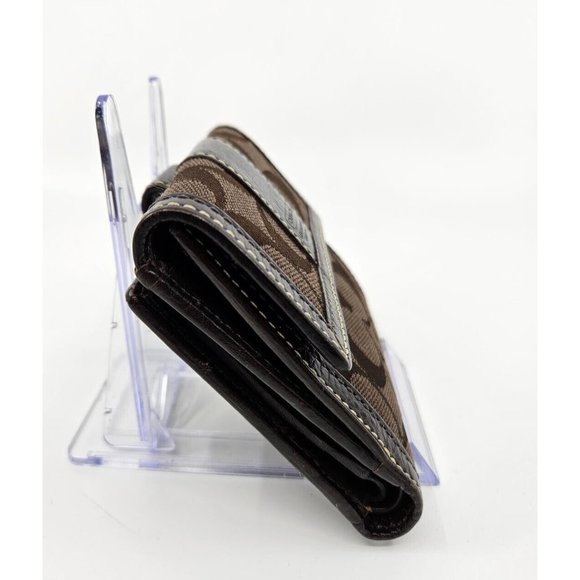 Coach Dark Chocolate Brown Signature Canvas Leather Tri-Fold Snap Wallet - Picture 3 of 13